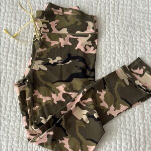 SoulCycle Green and Pink Camouflage Leggings